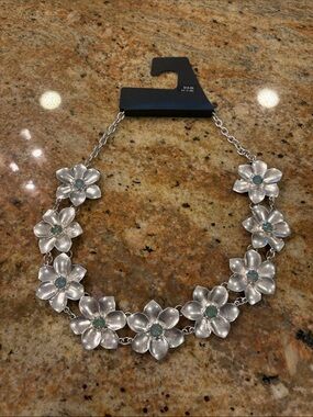 Target brand Silver Floral Necklace with Light Blue Centers new with tags